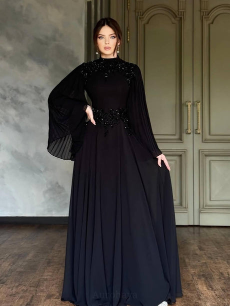 Aurohaya French-Inspired Diamond Luxury Dress Black