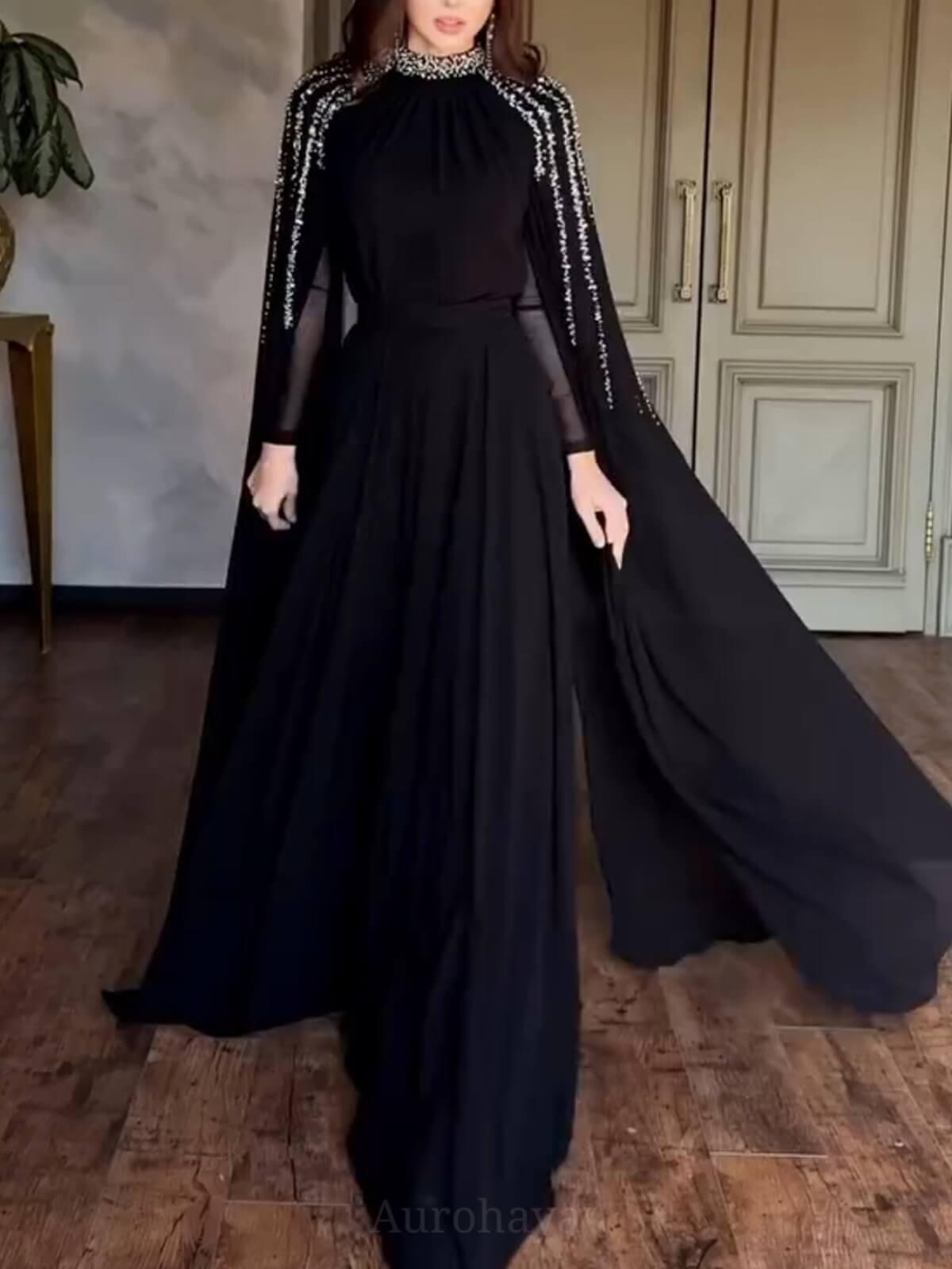 Aurohaya Shawl Sequined High Waist Maxi Dress Black