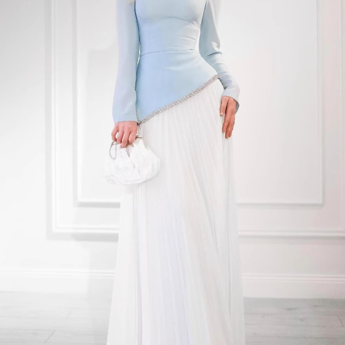 Light Blue Pleated Asymmetrical Dress – Aurohaya