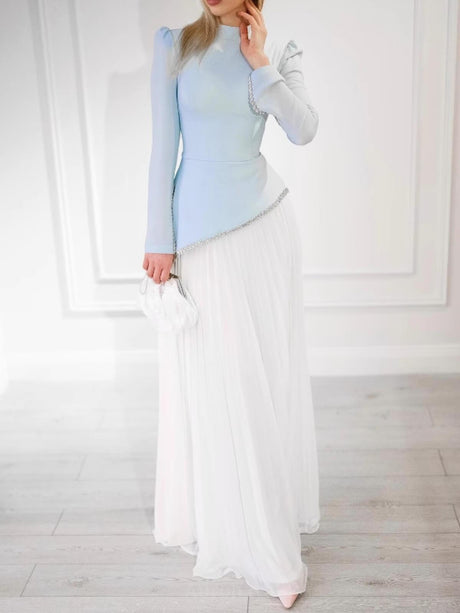 Aurohaya Light Blue Pleated Asymmetrical Dress