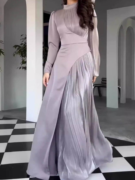 Aurohaya Ladies Round Neck Vintage Dress Purple