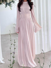 Aurohaya High Waisted French Round Neck Waist Ruffle Dress Pink