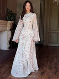 High Neck Bell Sleeve Floral Maxi Dress