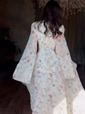 High Neck Bell Sleeve Floral Maxi Dress