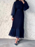 Solid Chiffon Pleated Maxi Dress