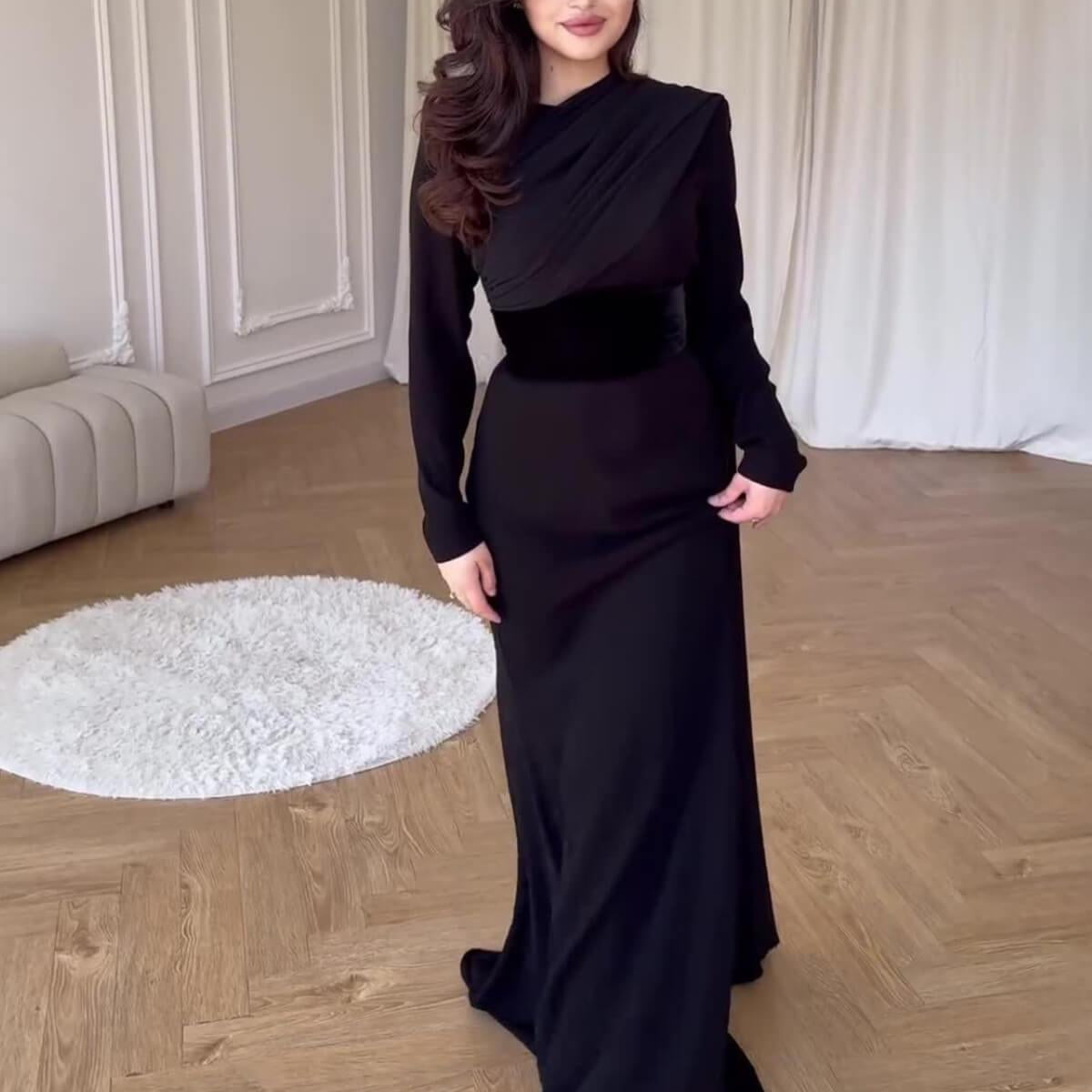 long dress with shawl Long-Sleeve Draped Maxi – Aurohaya dresses:day dresses Embroidery Prom Dresses 2026 Floor length Size:11.5 US - 44.5 EU