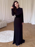 Long-Sleeve Shawl Draped Maxi Dress
