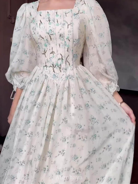 Aurohaya Floral Square Neck Maxi Dress