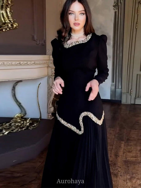 Aurohaya Diamond Trimmed Long Sleeve Maxi Dress, DES038