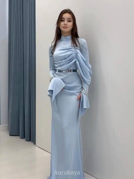 Aurohaya Ruched Waist-Cinching Maxi Dress Blue