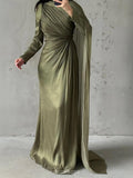 Ruffle Sleeve Shoulder Cape Maxi Dress