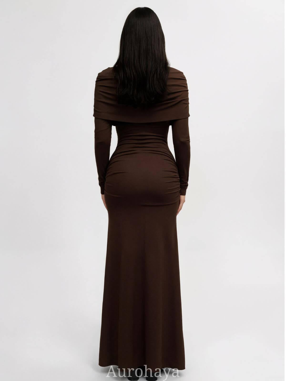 Aurohaya Patchwork Round Neck Ruched Maxi Dress