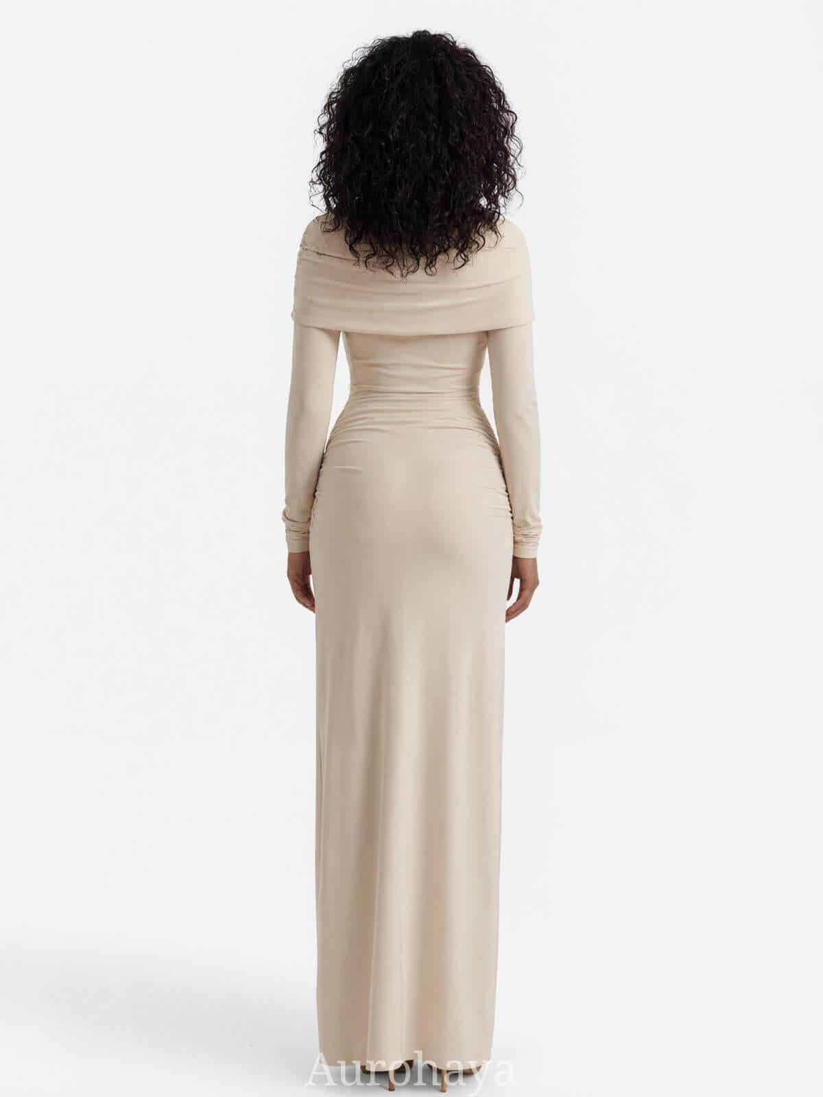 Aurohaya Patchwork Round Neck Ruched Maxi Dress