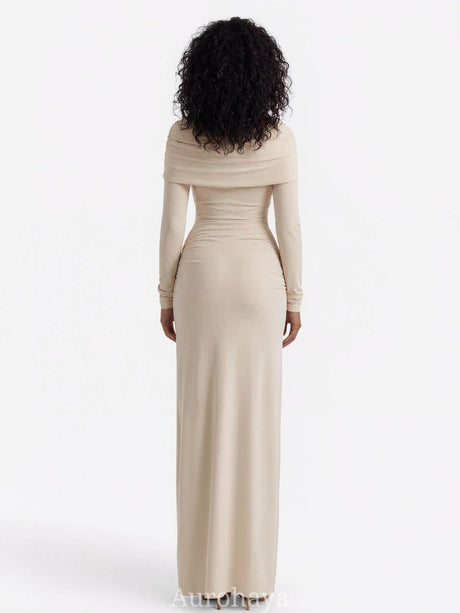 Aurohaya Patchwork Round Neck Ruched Maxi Dress