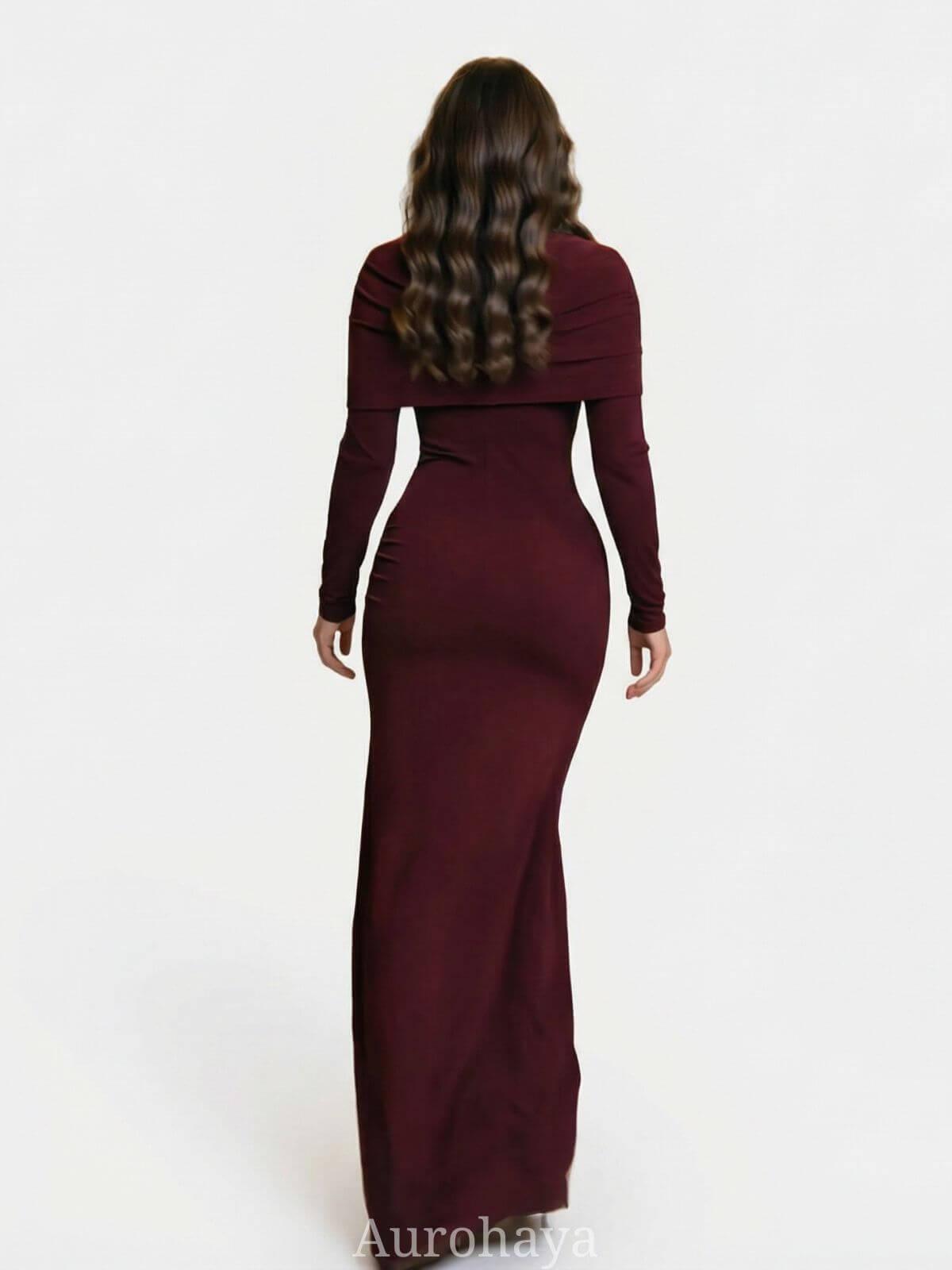 Aurohaya Patchwork Round Neck Ruched Maxi Dress