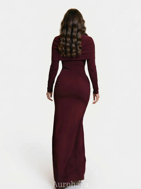 Aurohaya Patchwork Round Neck Ruched Maxi Dress