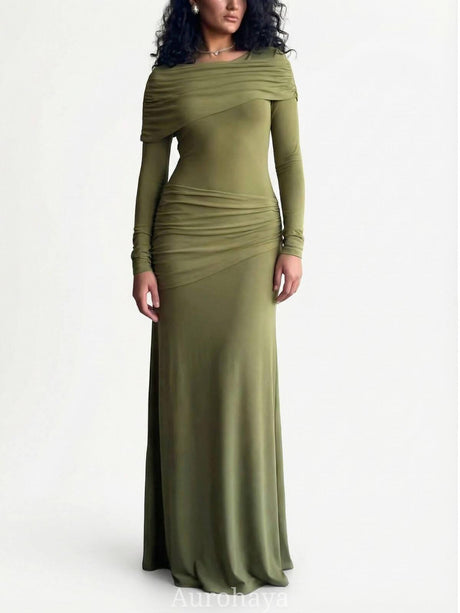 Aurohaya Patchwork Round Neck Ruched Maxi Dress