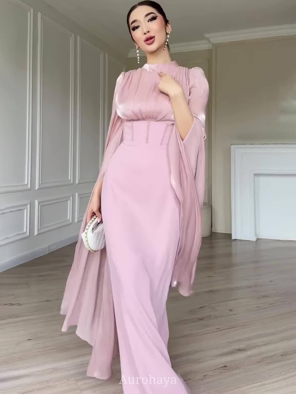 Aurohaya Elegant Long Sleeve Tie-Waist Maxi Dress