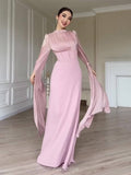 Elegant Long Sleeve Tie-Waist Maxi Dress