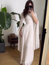 Aurohaya Ruched Irregular Neck Slit Long Sleeve Maxi Dress White