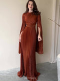 Split-Sleeve Waist-Cinching Pleated Maxi Dress
