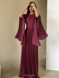 Split-Sleeve Waist-Cinching Pleated Maxi Dress