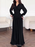 Chiffon Long Sleeve V-Neck Wrap Ruched Waist Maxi Dress