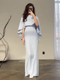 Slim Fit Silk Shawl Cape Maxi Dress