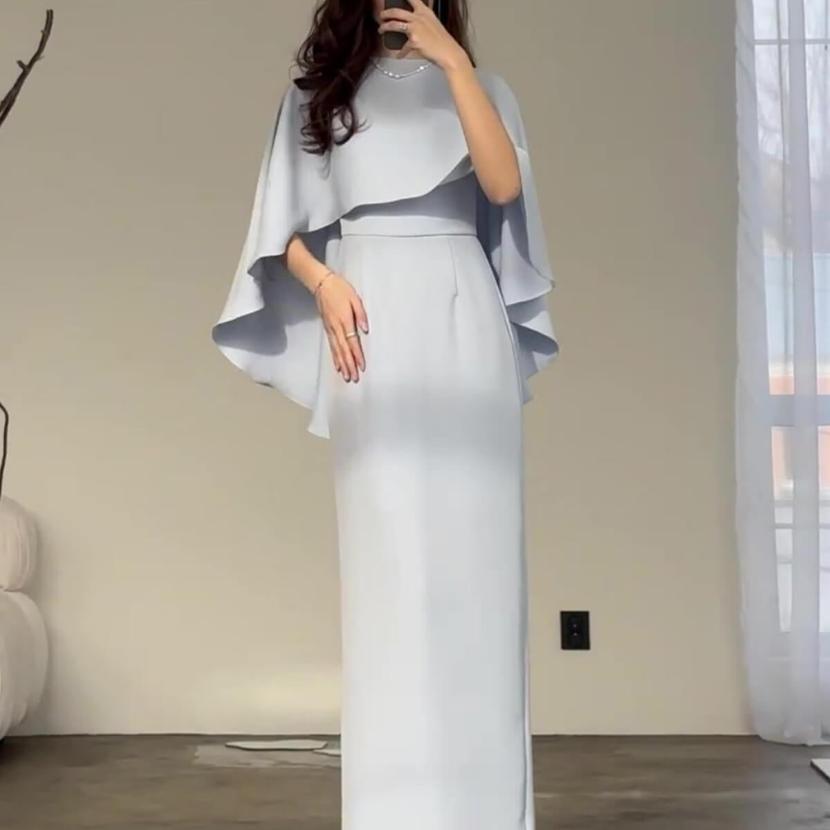 fitted lace wedding dress Shawl Collar Safari Maxi Dress