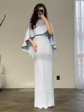 Slim Fit Silk Shawl Cape Maxi Dress