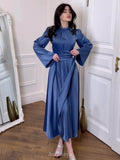 Satin Tie Waist Long Sleeve Midi Dress