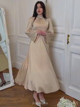 Satin Tie Waist Long Sleeve Midi Dress