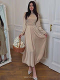 Satin Tie Waist Long Sleeve Midi Dress