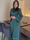 Satin Tie Waist Long Sleeve Midi Dress