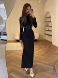 Satin Long Sleeve Ruched Tie-Waist Maxi Dress