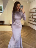 Satin Long Sleeve Ruched Tie-Waist Maxi Dress