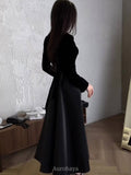Satin Vintage Velvet Long Sleeve High-Waist Maxi Dress