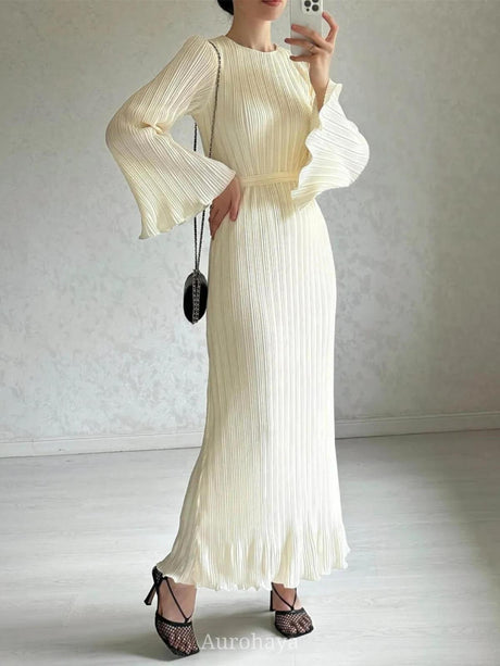 Aurohaya Pleated Bell Cuffs Bell Cuffs Maxi Dress