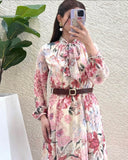 Aurohaya Floral Midi Modest Dress