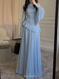 Ruffle Trim Lace-Up Round Neck Long-Sleeve Maxi Dress