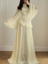 Ruffle Trim Lace-Up Round Neck Long-Sleeve Maxi Dress