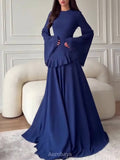 Ruffle Trim Lace-Up Round Neck Long-Sleeve Maxi Dress