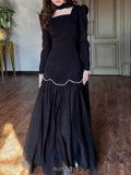 Square-Neck Scarf Included Mermaid Maxi Dress