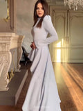 High Neck Long Sleeve Pleated Maxi Dress
