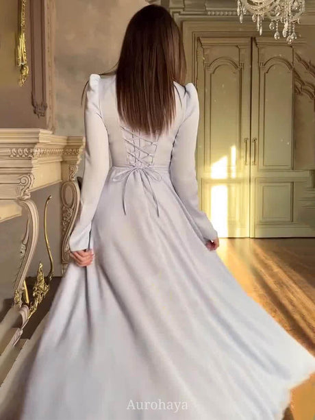 Aurohaya High Neck Long Sleeve Pleated Maxi Dress