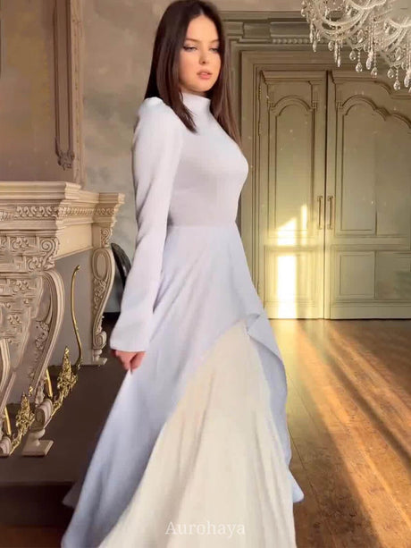 Aurohaya High Neck Long Sleeve Pleated Maxi Dress