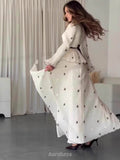 Long Sleeve Butterfly Peplum Waist Maxi Dress