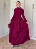 Round Neck Long Sleeve Twisted Bodice Maxi Dress