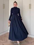 Round Neck Long Sleeve Twisted Bodice Maxi Dress