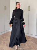 Round Neck Long Sleeve Twisted Bodice Maxi Dress